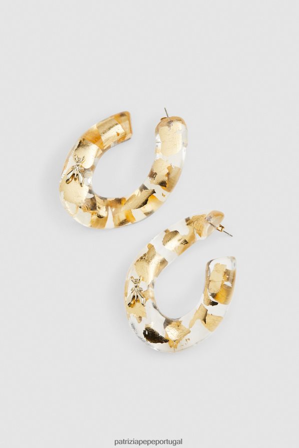 Patrizia Pepe mulheres brincos de corrente maxi folha de ouro transparente e dourado acessório TX086V945