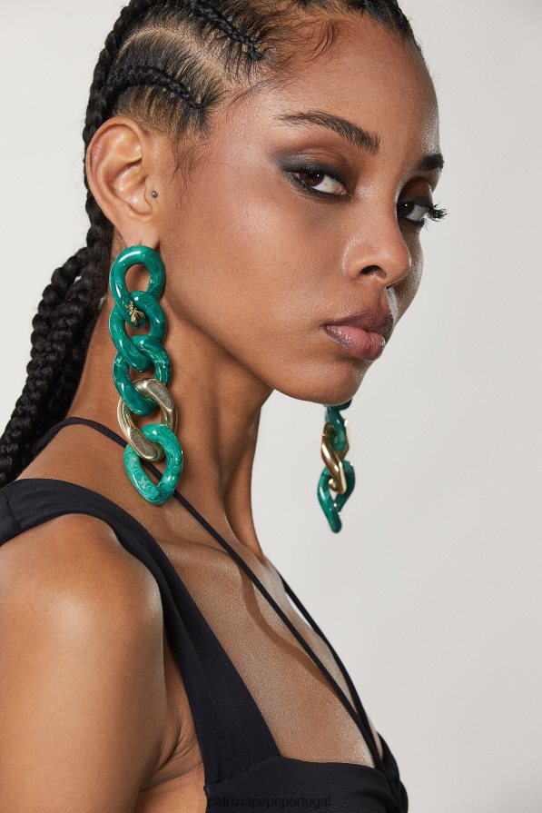 Patrizia Pepe mulheres brincos maxi corrente efeito ouro e mármore ouro verde acessório TX086V949