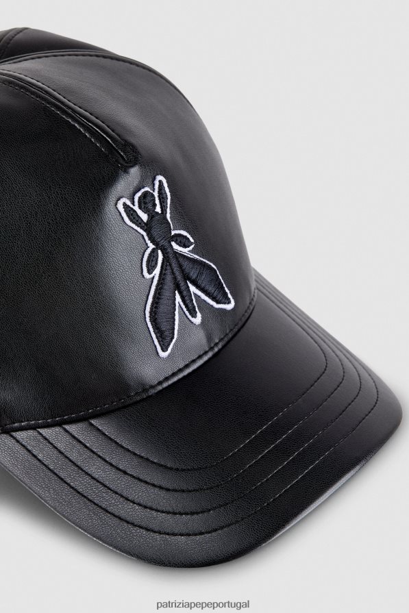 Patrizia Pepe mulheres boné de beisebol decorado com bordado de mosca Nero acessório TX086V943