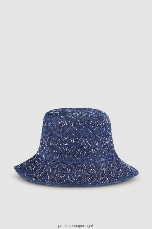 Patrizia Pepe mulheres chapéu bucket jeans lavagem com strass monograma acessório TX086V942