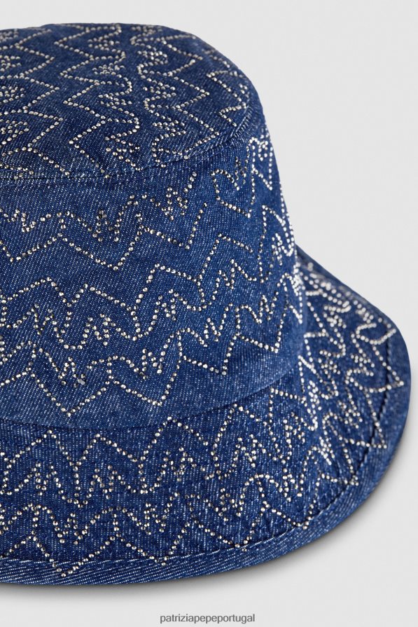 Patrizia Pepe mulheres chapéu bucket jeans lavagem com strass monograma acessório TX086V942