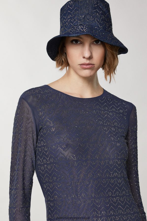 Patrizia Pepe mulheres chapéu bucket jeans lavagem com strass monograma acessório TX086V942