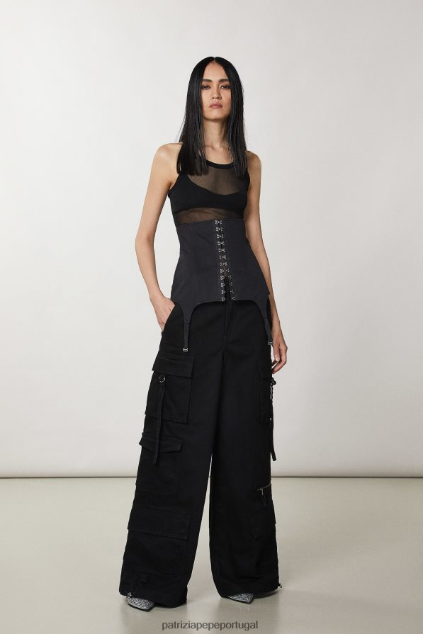 Patrizia Pepe mulheres bustiê de gabardine Nero acessório TX086V960