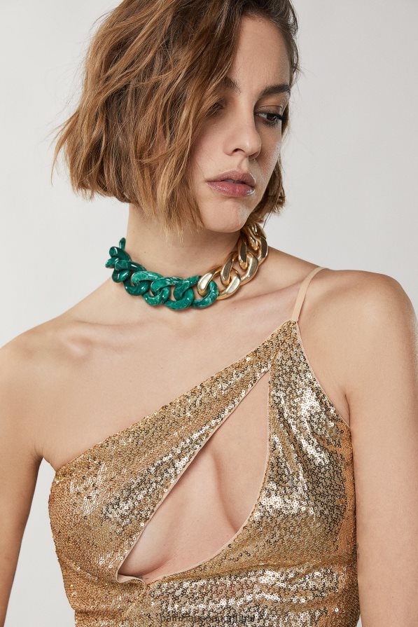 Patrizia Pepe mulheres maxi colar corrente efeito ouro e mármore ouro verde acessório TX086V948