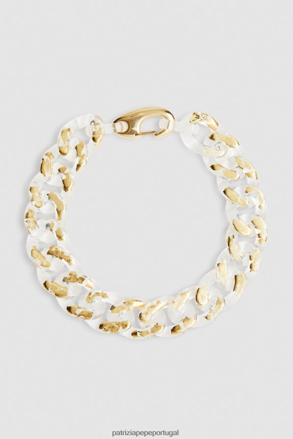 Patrizia Pepe mulheres maxi colar de corrente de folha de ouro transparente e dourado acessório TX086V944