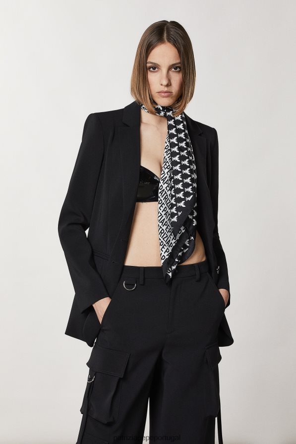 Patrizia Pepe mulheres lenço de seda estampado Preto branco acessório TX086V952