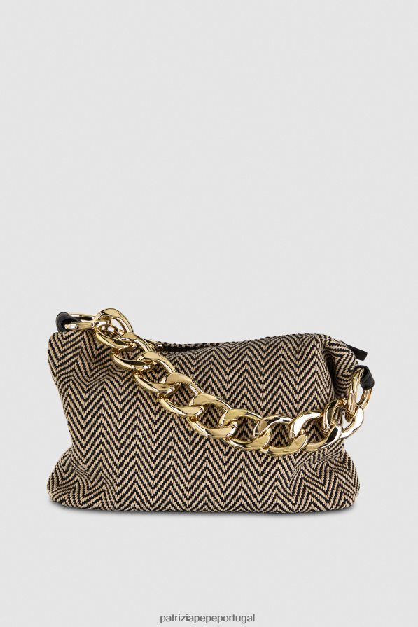 Patrizia Pepe mulheres saco de gota em espinha de peixe saco hobo Preto branco bolsas | TX086V809