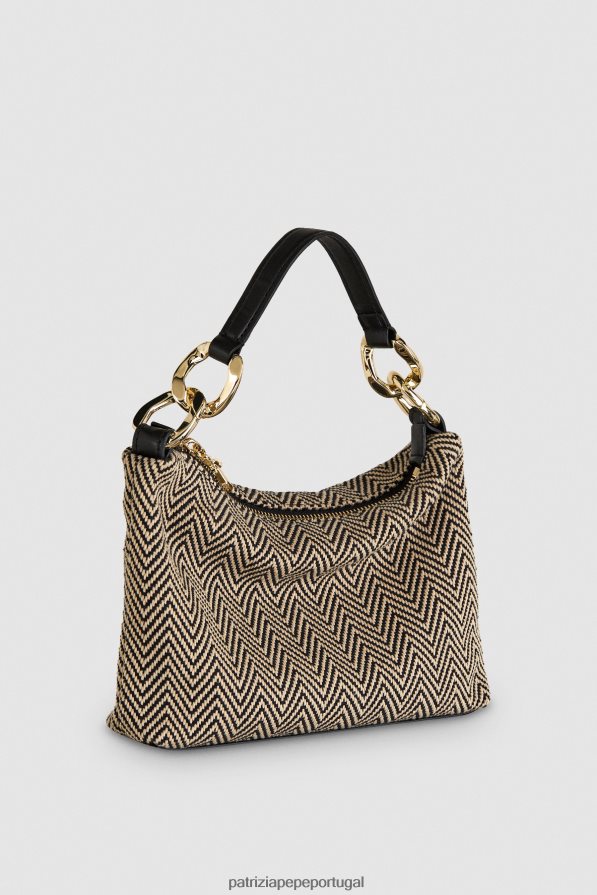 Patrizia Pepe mulheres saco de gota em espinha de peixe saco hobo Preto branco bolsas | TX086V809
