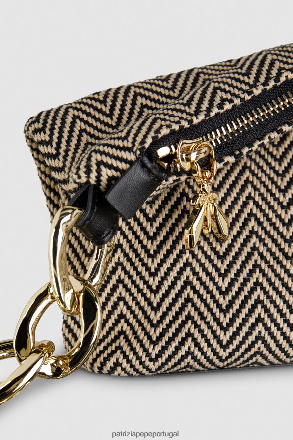 Patrizia Pepe mulheres saco de gota em espinha de peixe saco hobo Preto branco bolsas | TX086V809