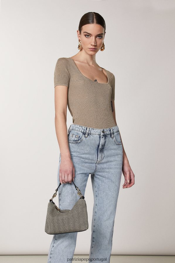 Patrizia Pepe mulheres saco de gota em espinha de peixe saco hobo Preto branco bolsas | TX086V809