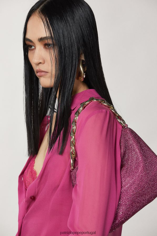 Patrizia Pepe mulheres maxi corrente de strass cristal fúcsia bolsas | TX086V810