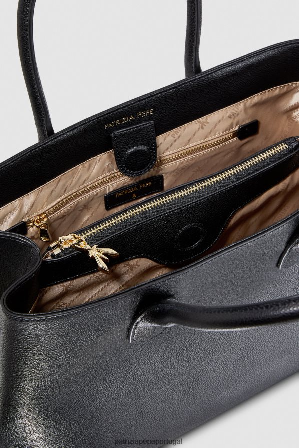 Patrizia Pepe mulheres bolsa fly bag de couro Preto e dourado bolsas | TX086V787