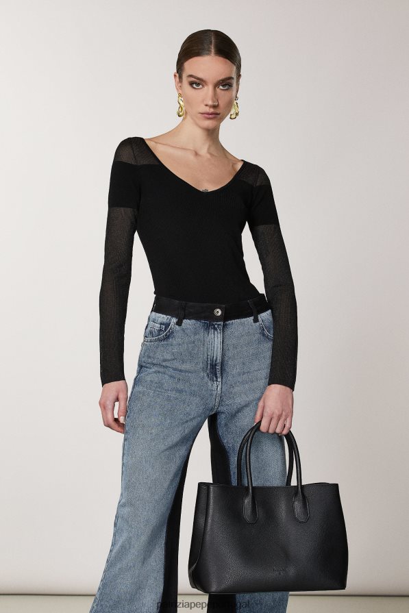 Patrizia Pepe mulheres bolsa fly bag de couro Preto e dourado bolsas | TX086V787