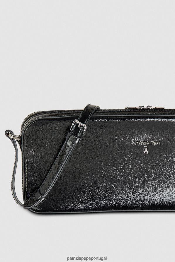 Patrizia Pepe mulheres estojo de câmera de couro brilhante Nero bolsas | TX086V779