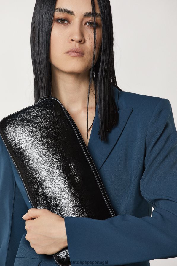 Patrizia Pepe mulheres estojo de câmera de couro brilhante Nero bolsas | TX086V779