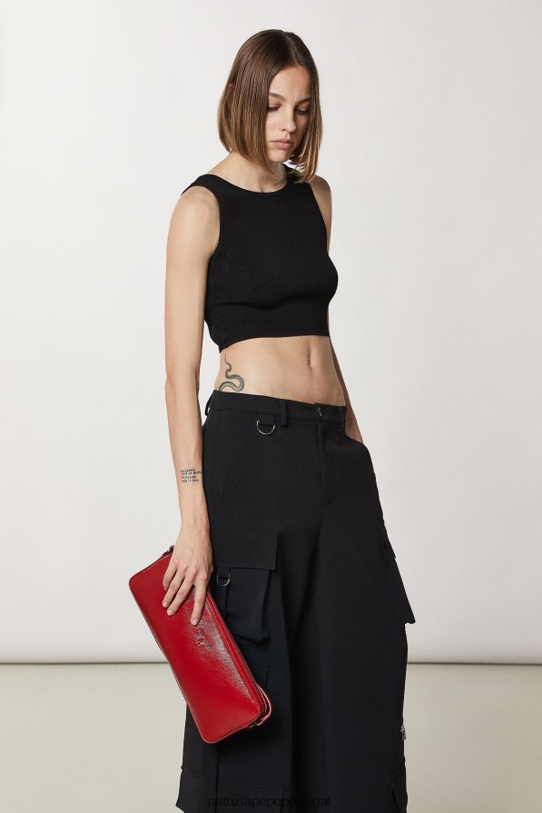 Patrizia Pepe mulheres estojo de câmera de couro brilhante corrida vermelha bolsas | TX086V782