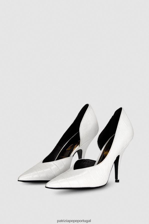 Patrizia Pepe mulheres bombas de couro de forma mínima crocodilo branco calçados TX086V866