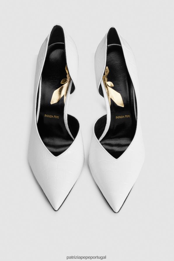 Patrizia Pepe mulheres bombas de couro de forma mínima crocodilo branco calçados TX086V866