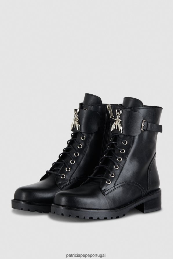 Patrizia Pepe mulheres botas de motociclista com atacadores Nero calçados TX086V855