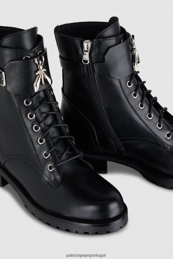 Patrizia Pepe mulheres botas de motociclista com atacadores Nero calçados TX086V855