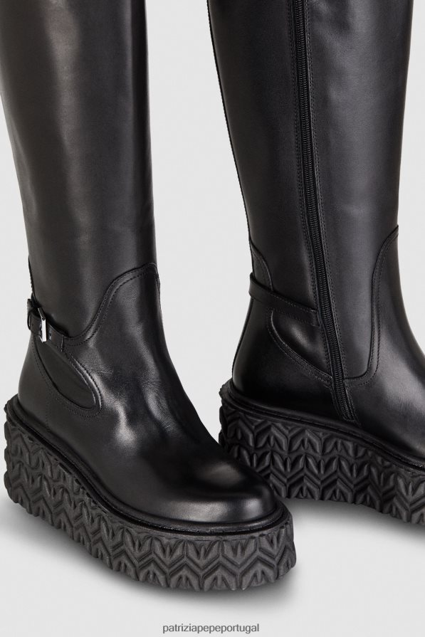 Patrizia Pepe mulheres botas de motociclista de couro Nero calçados TX086V851