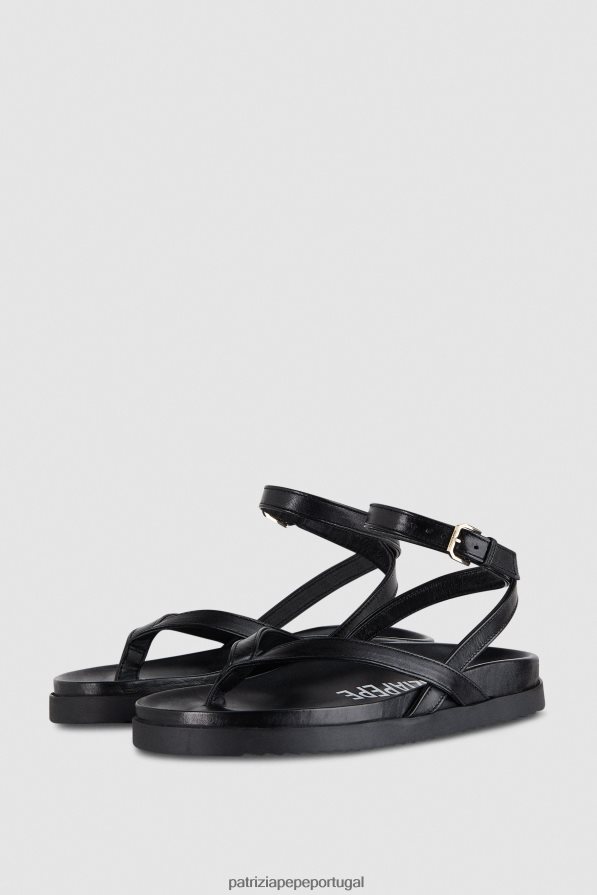 Patrizia Pepe mulheres chinelos com tira no tornozelo Nero calçados TX086V880