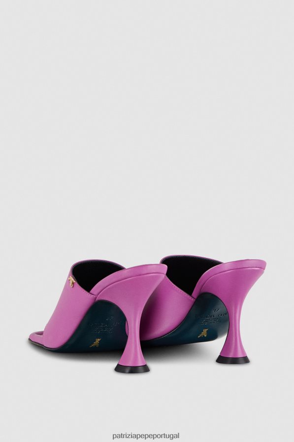 Patrizia Pepe mulheres sandália quadrada de couro sabot orquídea roxa calçados TX086V874