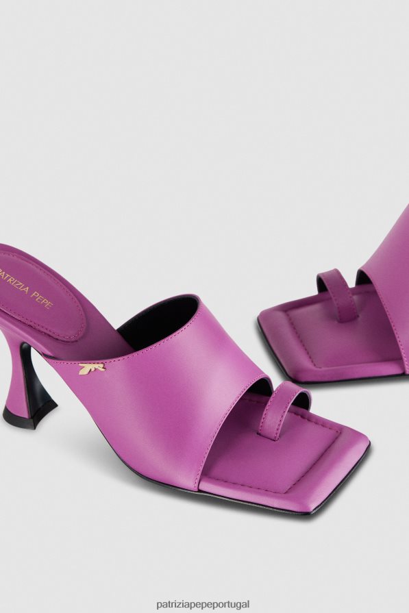 Patrizia Pepe mulheres sandália quadrada de couro sabot orquídea roxa calçados TX086V874