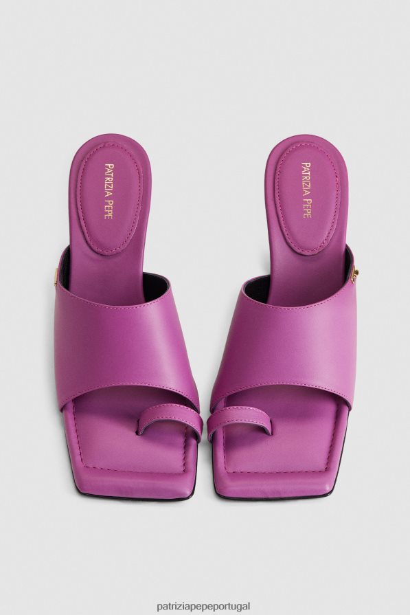 Patrizia Pepe mulheres sandália quadrada de couro sabot orquídea roxa calçados TX086V874
