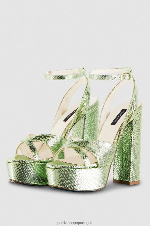 Patrizia Pepe mulheres sandálias de couro com salto verde brilhante calçados TX086V830
