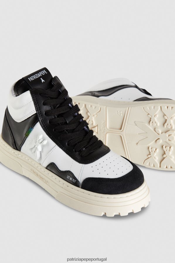 Patrizia Pepe mulheres tênis cano alto em couro Preto branco calçados TX086V843