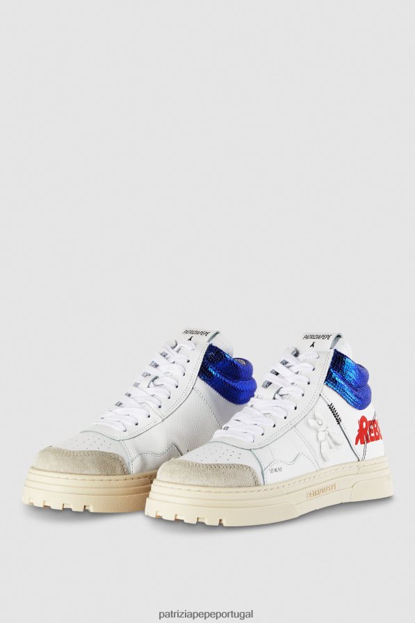 Patrizia Pepe mulheres tênis cano alto em couro branco rebelde calçados TX086V840