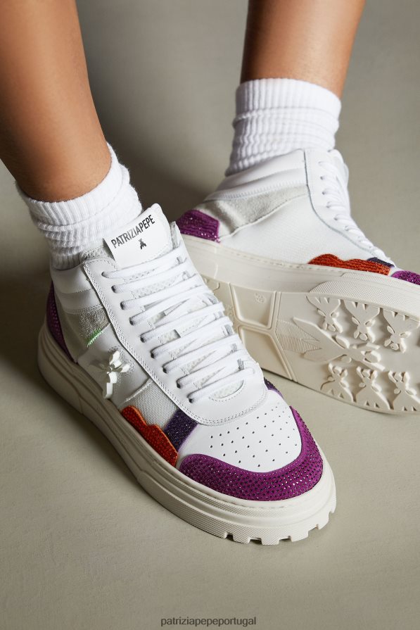 Patrizia Pepe mulheres tênis com strass strass branco e fúcsia calçados TX086V863