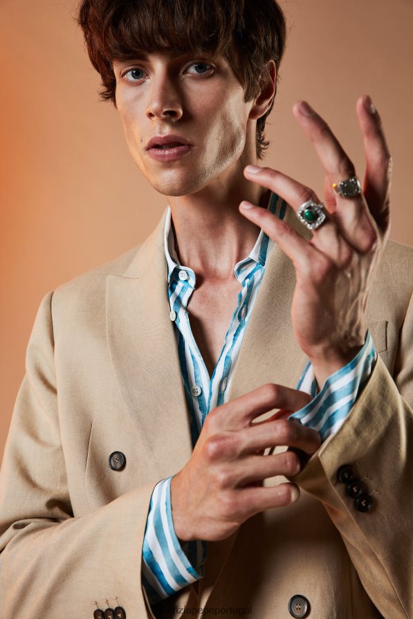 Patrizia Pepe homens blazer de linho trespassado caril bege vestuário TX086V1015