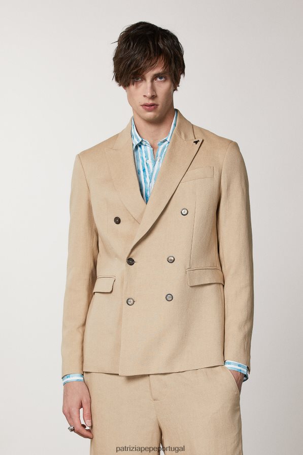 Patrizia Pepe homens blazer de linho trespassado caril bege vestuário TX086V1015