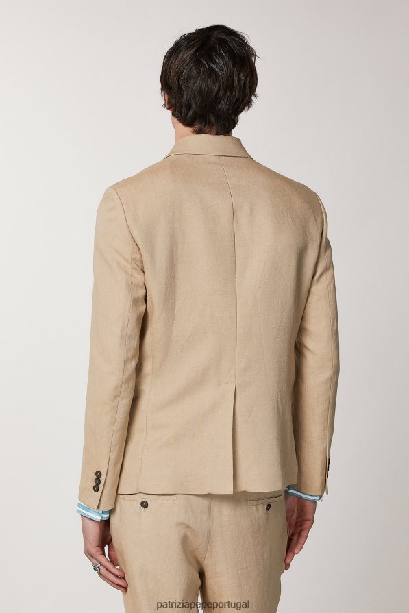 Patrizia Pepe homens blazer de linho trespassado caril bege vestuário TX086V1015