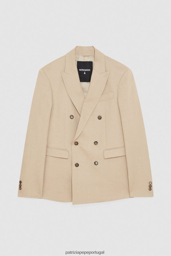 Patrizia Pepe homens blazer de linho trespassado caril bege vestuário TX086V1015