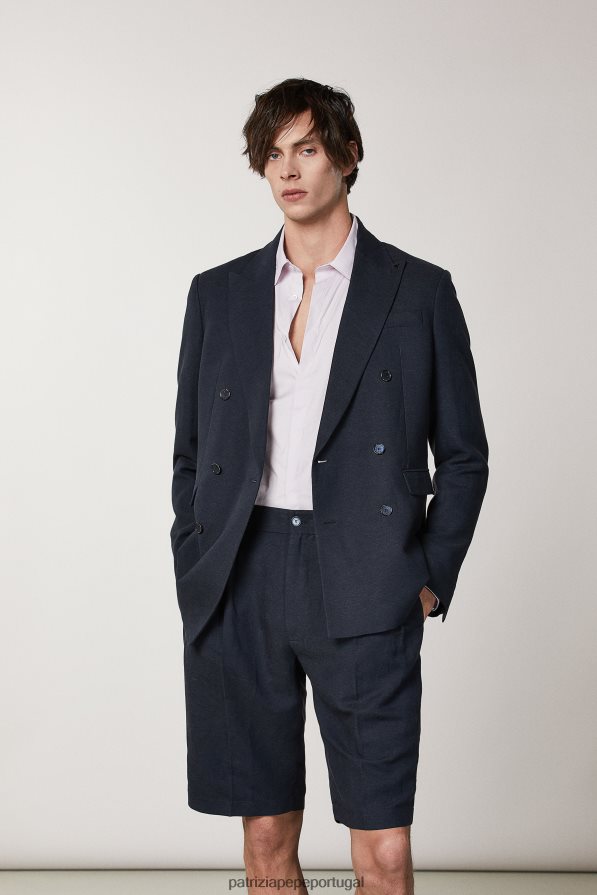 Patrizia Pepe homens blazer de linho trespassado marinha real vestuário TX086V1037