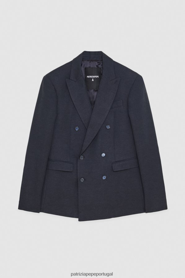 Patrizia Pepe homens blazer de linho trespassado marinha real vestuário TX086V1037