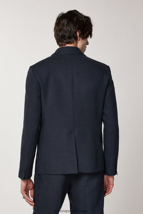Patrizia Pepe homens blazer de linho trespassado marinha real vestuário TX086V1037
