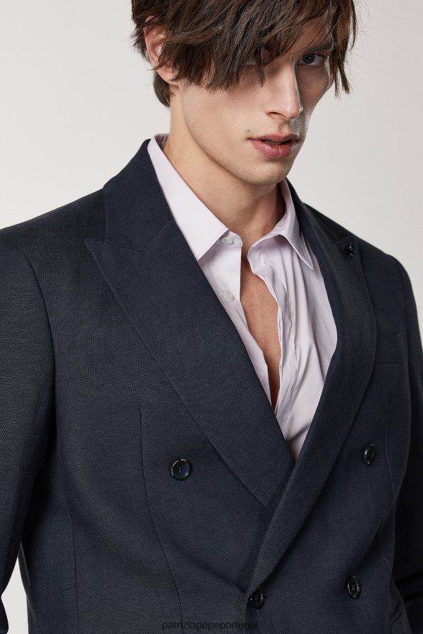 Patrizia Pepe homens blazer de linho trespassado marinha real vestuário TX086V1037