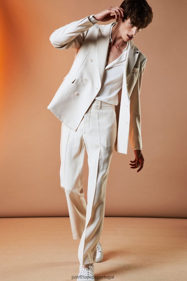 Patrizia Pepe homens blazer de sarja trespassado branco amanteigado vestuário TX086V1016