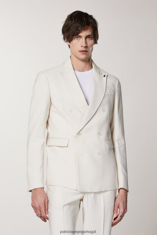 Patrizia Pepe homens blazer de sarja trespassado branco amanteigado vestuário TX086V1016