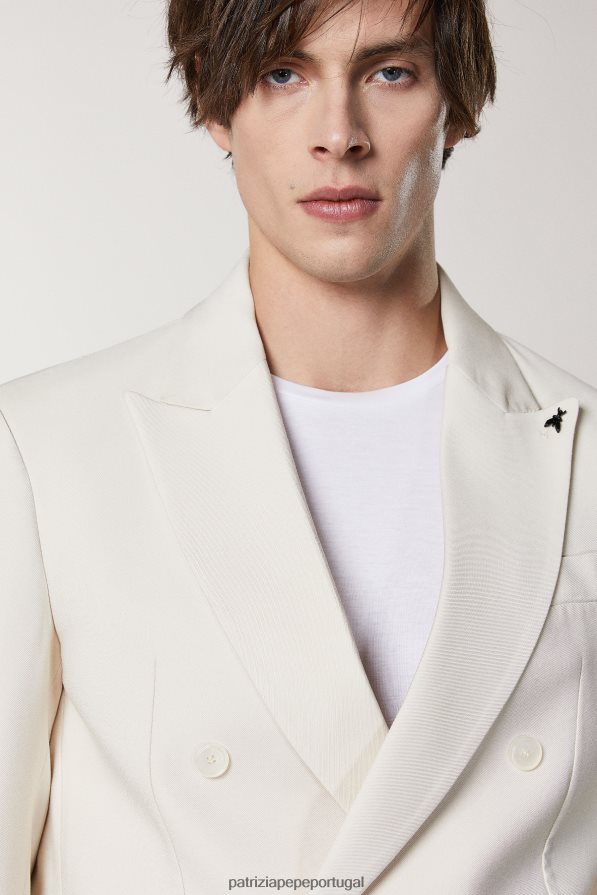 Patrizia Pepe homens blazer de sarja trespassado branco amanteigado vestuário TX086V1016