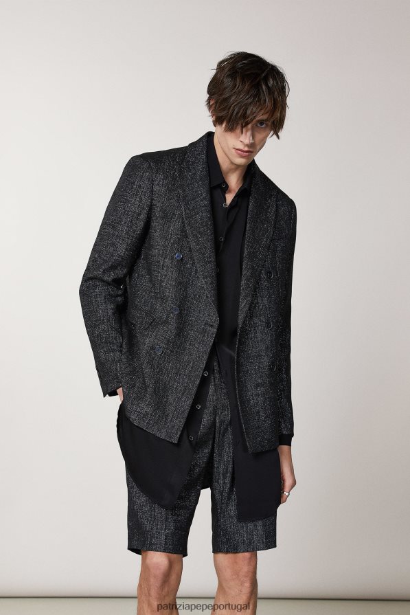 Patrizia Pepe homens blazer trespassado em lurex metalizado lurex preto e preto vestuário TX086V1038