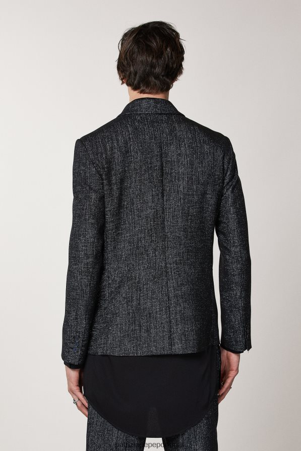 Patrizia Pepe homens blazer trespassado em lurex metalizado lurex preto e preto vestuário TX086V1038
