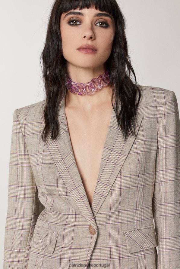 Patrizia Pepe mulheres Jaqueta com 1 botão xadrez bege primavera vestuário TX086V490