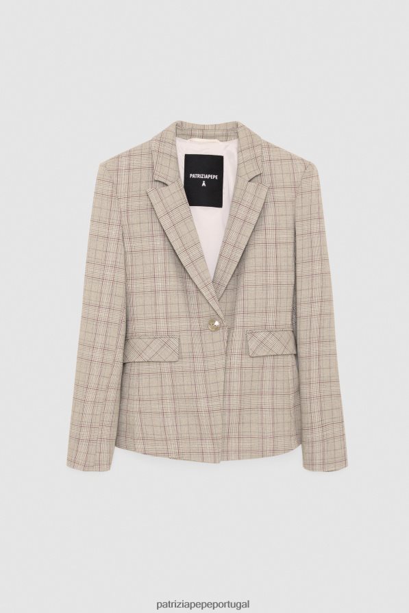 Patrizia Pepe mulheres Jaqueta com 1 botão xadrez bege primavera vestuário TX086V490