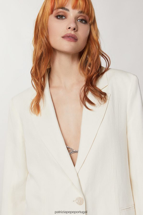 Patrizia Pepe mulheres blazer namorado linho branco vestuário TX086V230