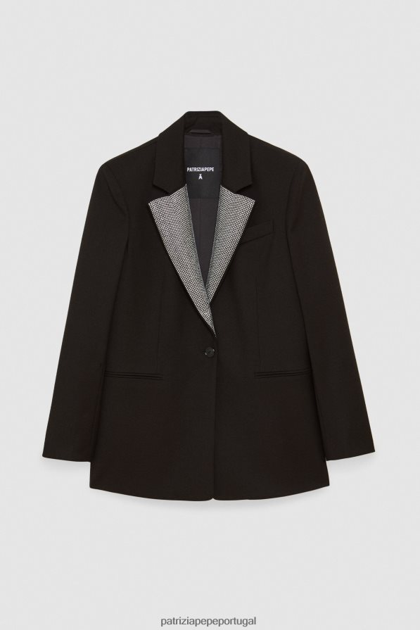 Patrizia Pepe mulheres jaqueta com lapela de strass Nero vestuário TX086V566